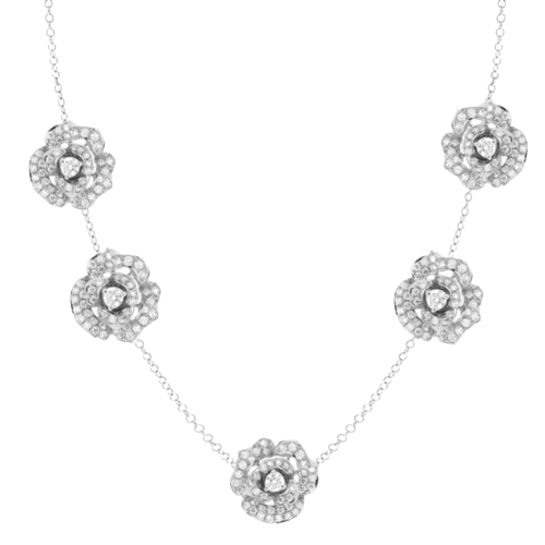 Lady Rose Long Necklace 5 Small Roses White Gold