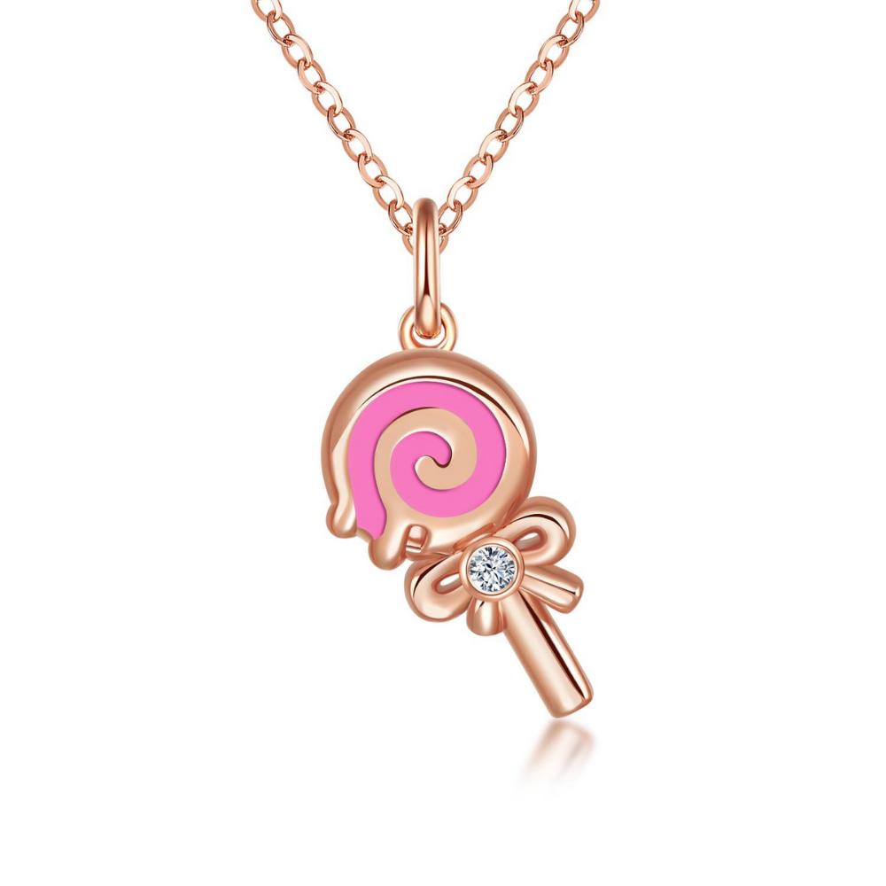 Pink Lollipop Necklace 18K Yellow Gold