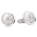 Plain Cufflinks Mother Of Pearl with Two Diamonds  - 950 Sterling Silver