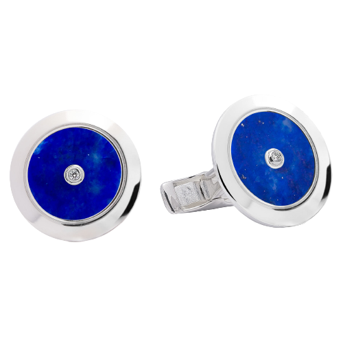 Plain Cufflinks Blue Lapis with Two Diamonds