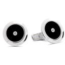 Plain Cufflinks Black Onyx with Two Diamonds  - 950 Sterling Silver