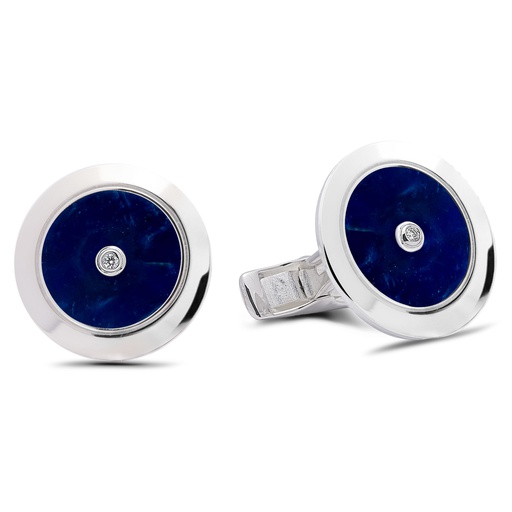 [GMC597S] Plain Cufflinks Sodalite with Two Diamonds  - 950 Sterling Silver
