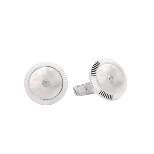 Lining Cufflinks Mother Of Pearl with Two Diamonds  - 950 Sterling Silver