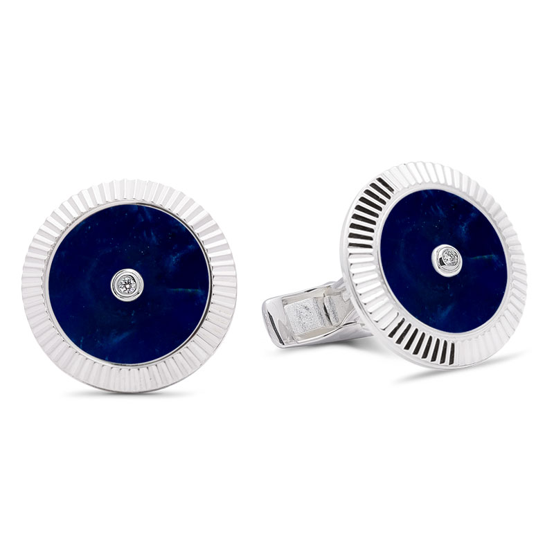 Lining Cufflinks Sodalite with Two Diamonds  - 925 Sterling Silver