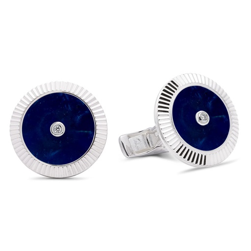 [GMC596S] Lining Cufflinks Sodalite with Two Diamonds  - 925 Sterling Silver