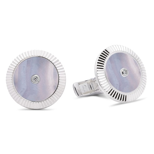 [GMC596C] Lining Cufflinks Chalcedony with Two Diamonds  - 950 Sterling Silver