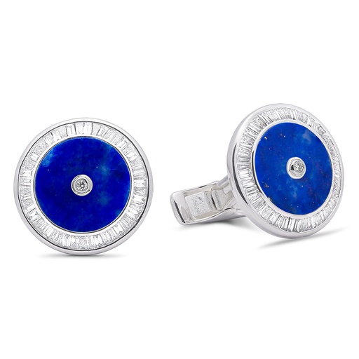 [GMC594L] Baguette Diamond Blue Lapis Cufflinks - 950 Sterling Silver