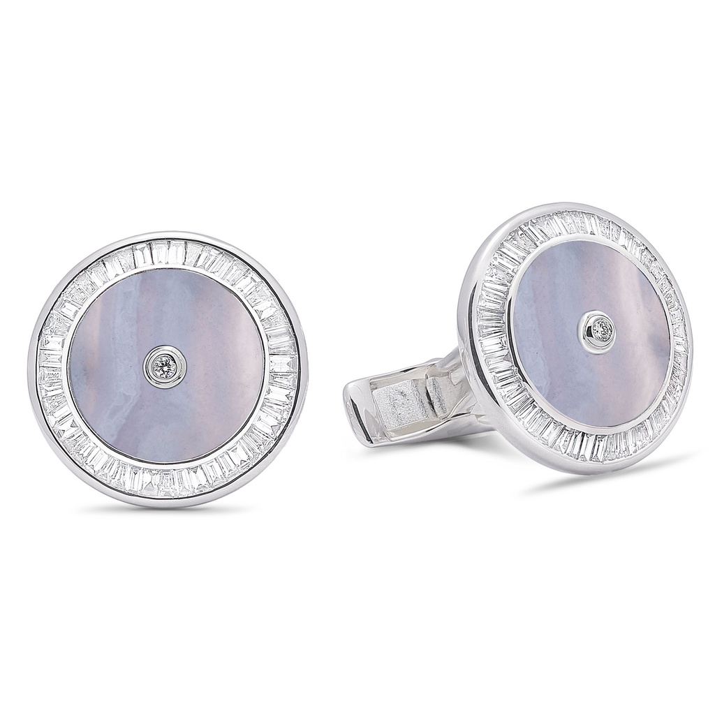 Baguette Diamond Chalcedony Cufflinks