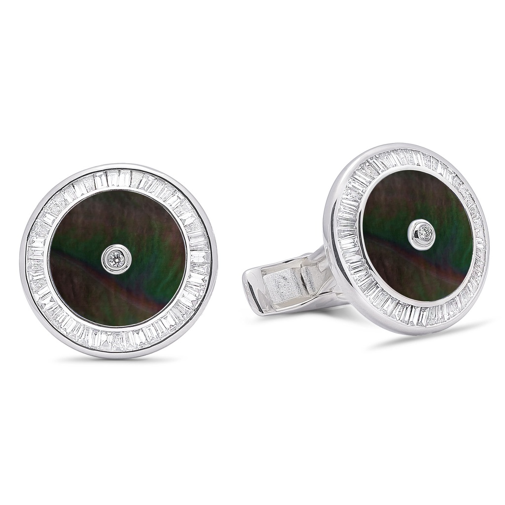 Baguette Diamond Gray Mother Of Pearl Cufflinks