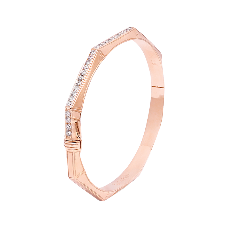 Arabesque Thick Bangle - Line Half Diamond Rose Gold