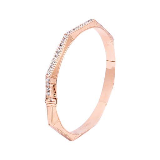 [GAC397P] Arabesque Thick Bangle - Line Half Diamond Rose Gold (XS (14 cm))