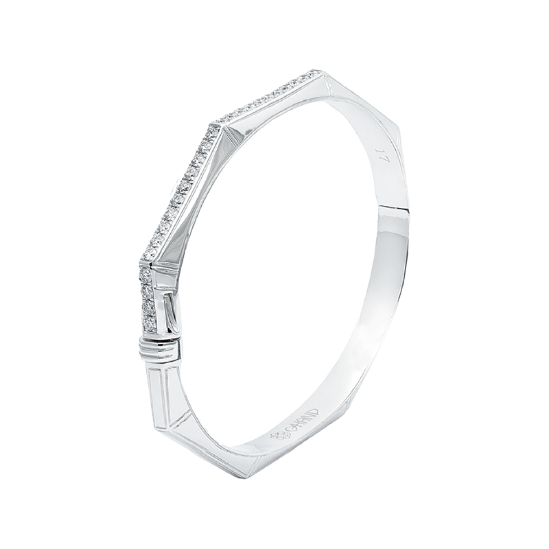 Arabesque Thick Bangle - Line Half Diamond White Gold