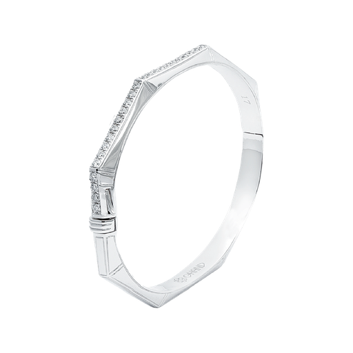[GAC397W] Arabesque Thick Bangle - Line Half Diamond White Gold (XS (14 cm))