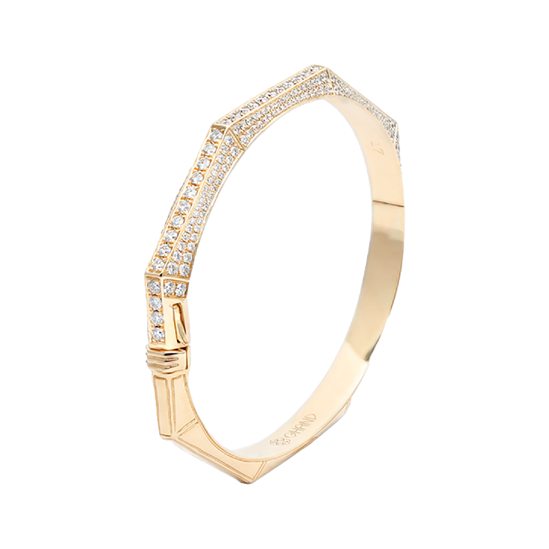 Arabesque Thick Bangle - Full Diamond Yellow Gold