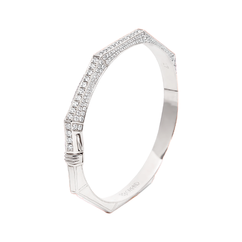 Arabesque Thick Bangle - Full Diamond White Gold