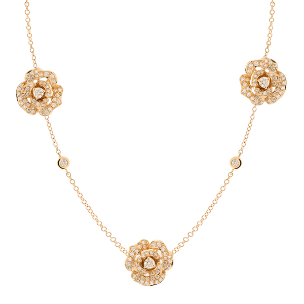 Lady Rose Triple Roses with Adjustable Length Necklace Yellow Gold