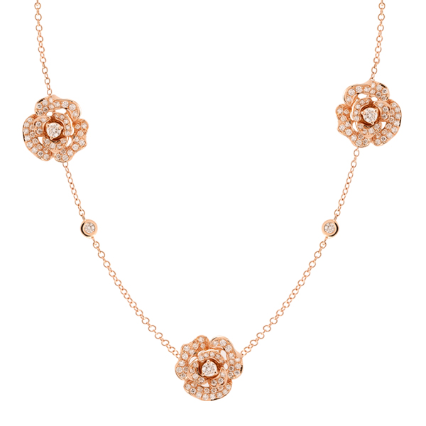 Lady Rose Triple Roses with Adjustable Length Necklace Rose Gold