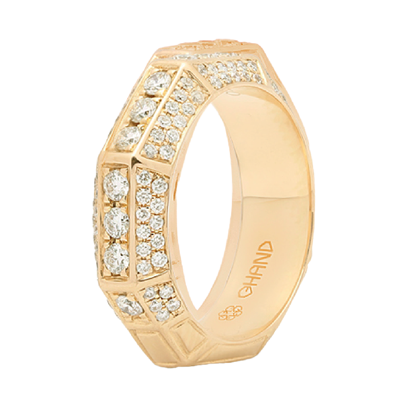 Arabesque Full Diamond Ring Thick Yellow Gold