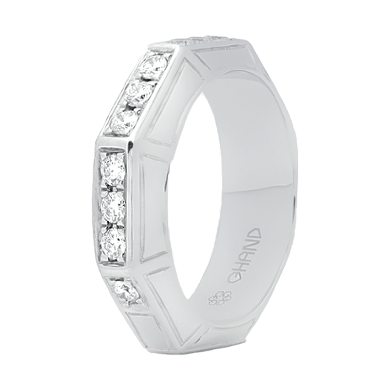 Arabesque Half Diamond Line Ring Thick White Gold