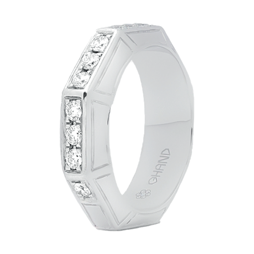 [GAC764W] Arabesque Half Diamond Line Ring Thick White Gold (EU 53 (US 6 ¼))