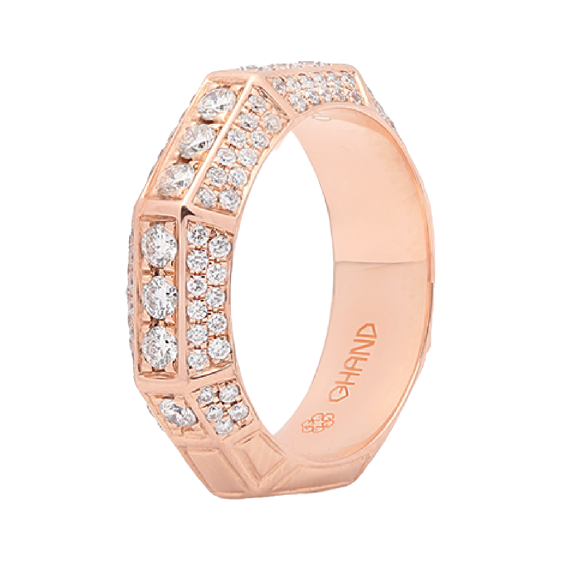Arabesque Full Diamond Line Ring Rose Gold Thick