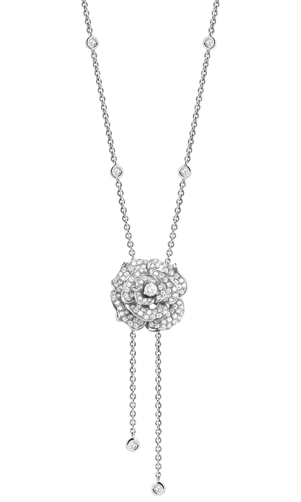 Lady Rose Adjustable Necklace White Gold with Broch