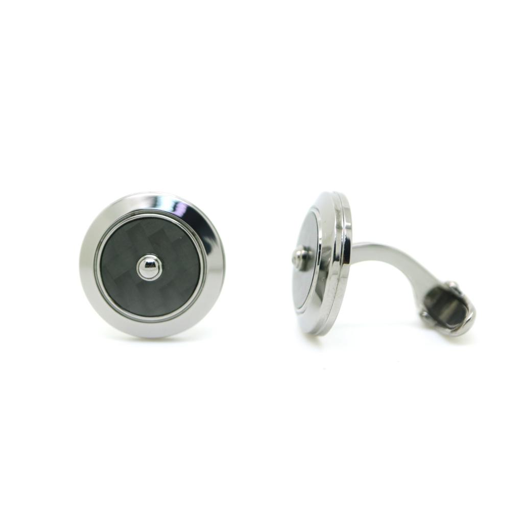 Plain Cufflinks Black Sterling Silver with Carbon Fiber
