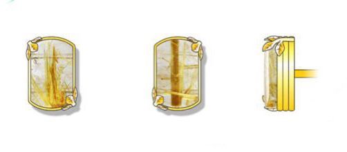 Women’s Cufflinks in 925 Sterling Silver and Gold Rutilated Quartz Stone - Yellow Gold Plated