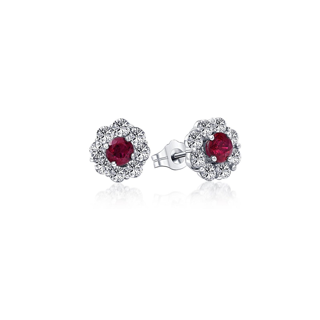 Flower Round Ruby Earrings