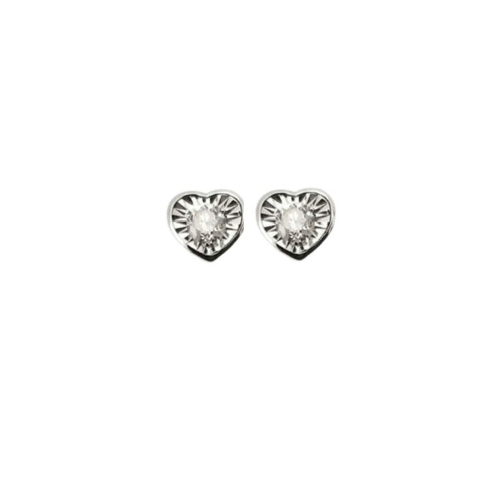 Sparkling Heart White Gold Earrings