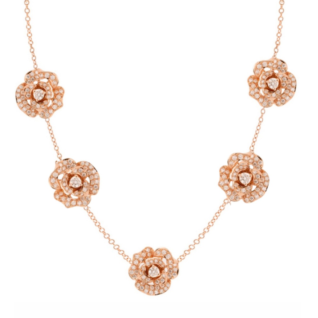 Lady Rose Long Necklace 5 Small Roses Rose Gold