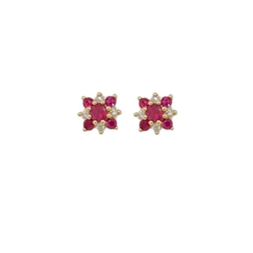 [GB063Y] Ruby and Diamond Flower Earrings