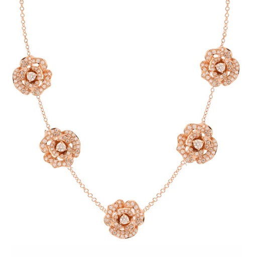 [GRC305P] Lady Rose Long Necklace 5 Small Roses Rose Gold