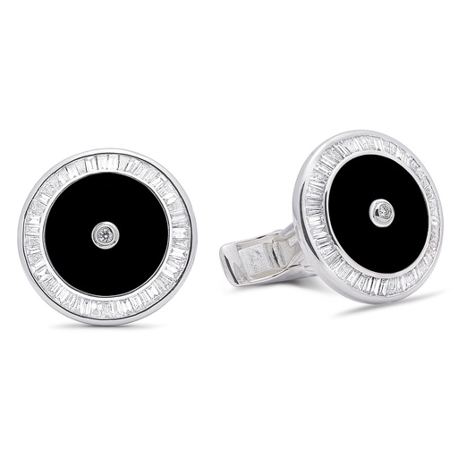 [GMC594O] Baguette Diamond Black Onyx Cufflinks