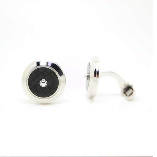 [GMC612W] Plain Cufflinks White Sterling Silver with Carbon Fiber