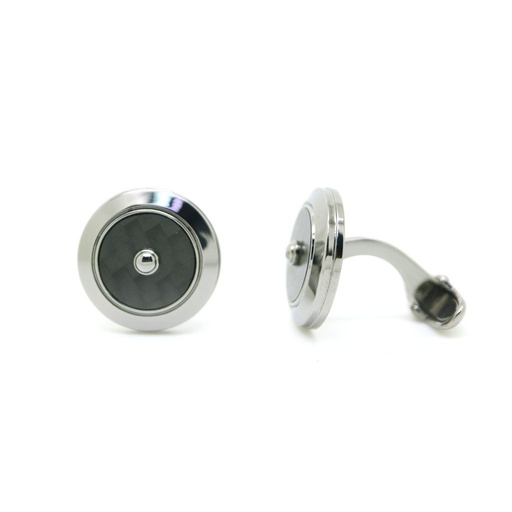 [GMC612B] Plain Cufflinks Black Plated Silver with Carbon Fibre