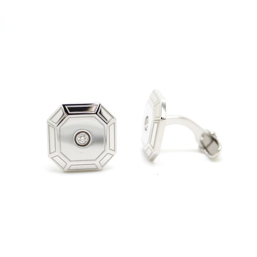 [GMC642W] 925 Sterling Silver Squared Diamond Cufflinks